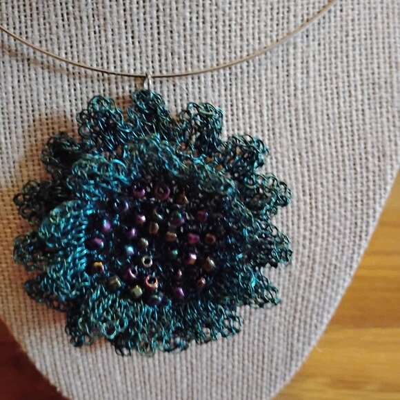 Wire Mesh One of a Kind Necklace Floral Wearable Art Piece - Picture 1 of 6